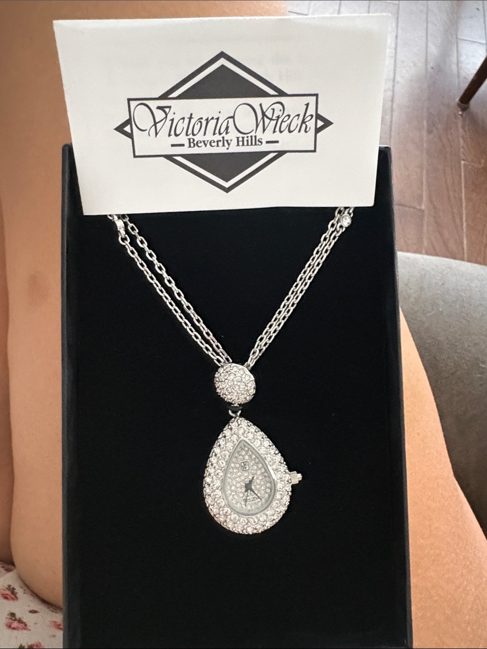 Victoria Wieck Silver Crystal Teardrop Pendant Necklace